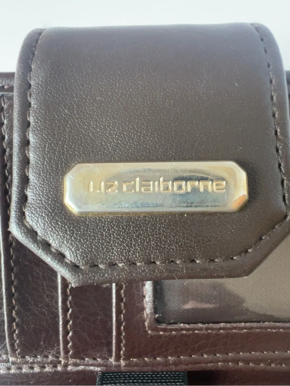 Liz Claiborne Brown Genuine Leather Checkbook Wallet Organizer Snap Closure